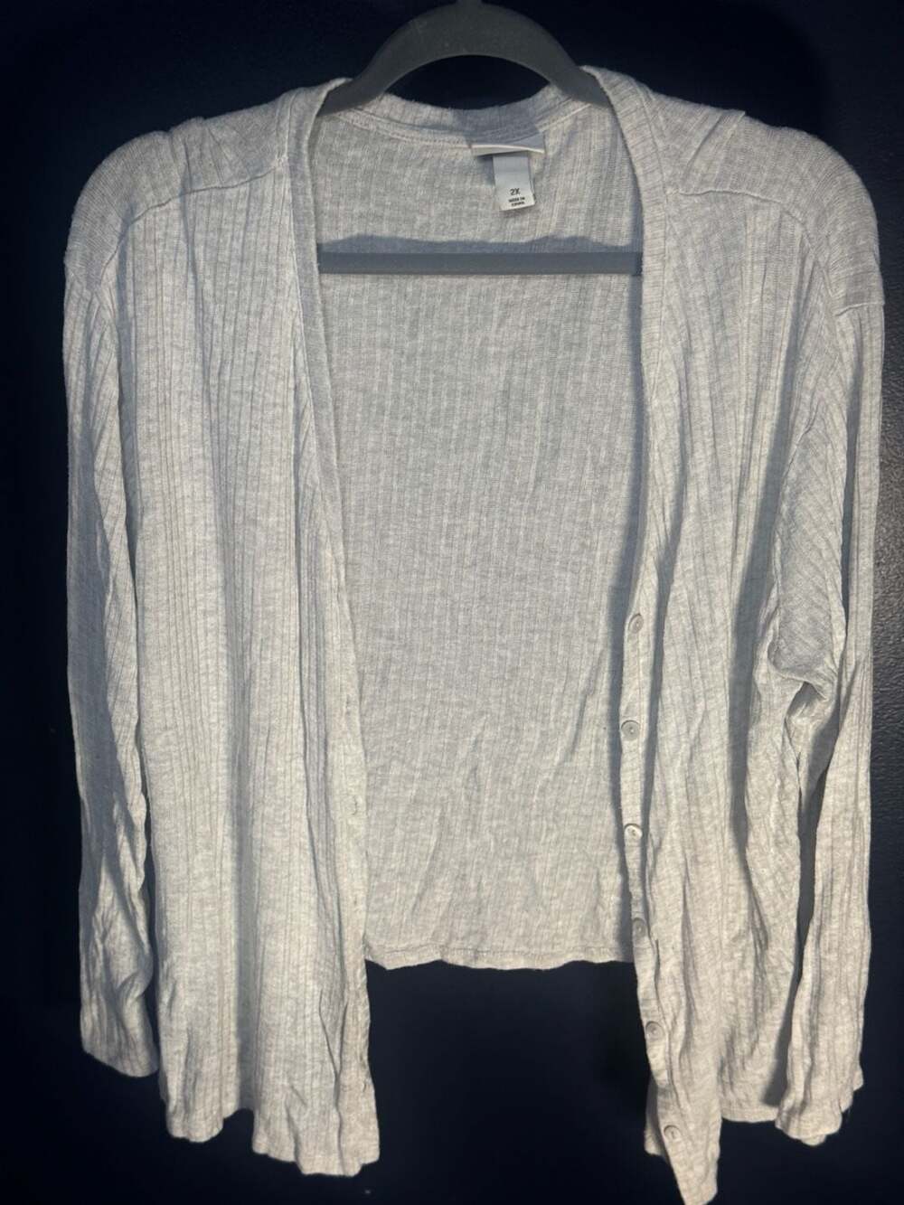 Ava & Viv Women's Plus 2X Heather Gray Ribbed Open-Front Cardigan